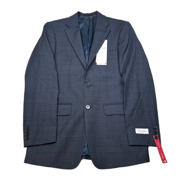 Calvin Klein Other - Calvin Klein Slim Fit Suit Jacket Mens 38L 38 Navy Blue‎ Plaid Blazer $450 NEW